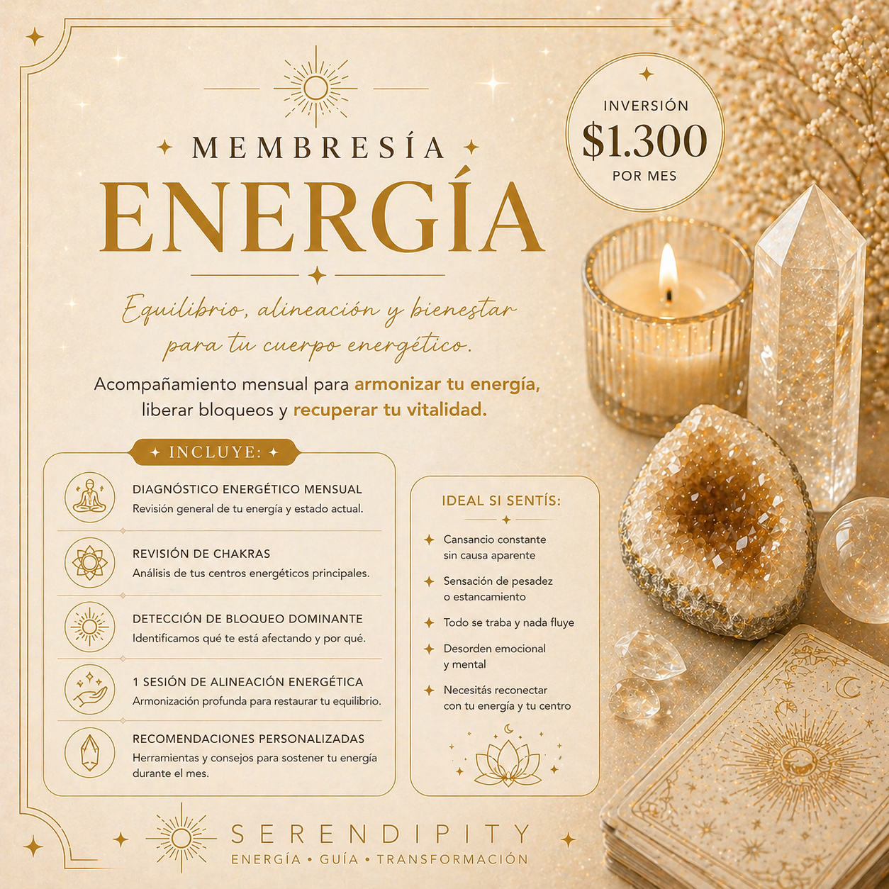 Membresía Energía Serendipity: limpieza energética del hogar y bienestar.