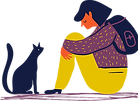 女性と猫