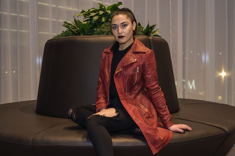 Thumbnail: SIN-Red 3/4 Vintage Look Quilted Moto Sheepskin Leather Jacket