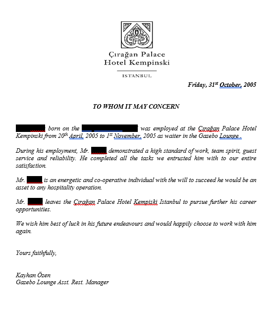 Bir Zamanlar Referans Mektubu Vardı
