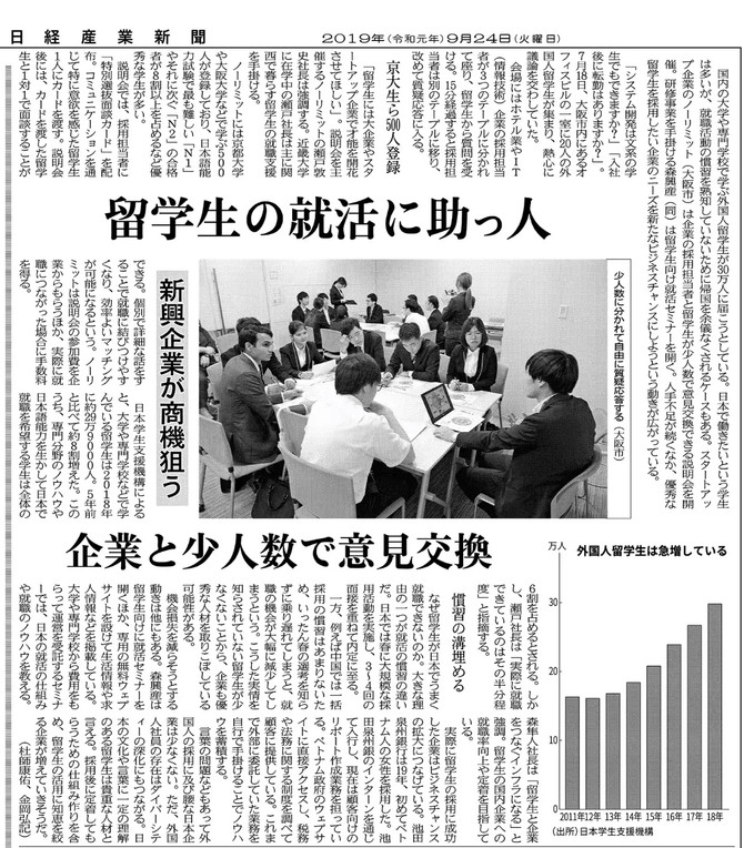 弊社の取り組みを日経産業新聞にご掲載頂きました。