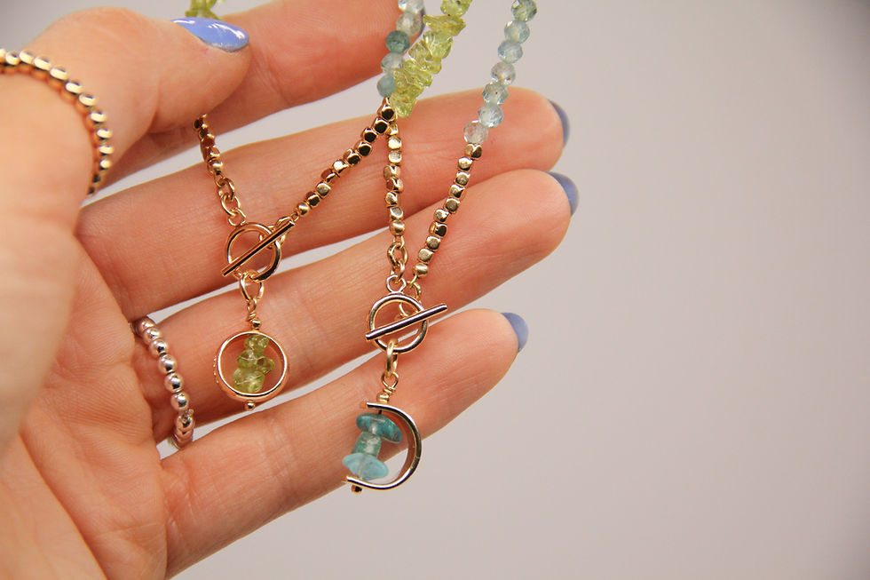 Peridot and apatite necklace with beautifully designed pendants