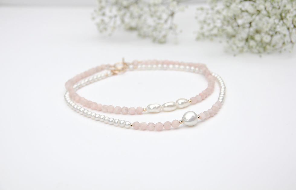 Morganite elegant necklace set, made of mostly morganite combined with white natural baroque pearls