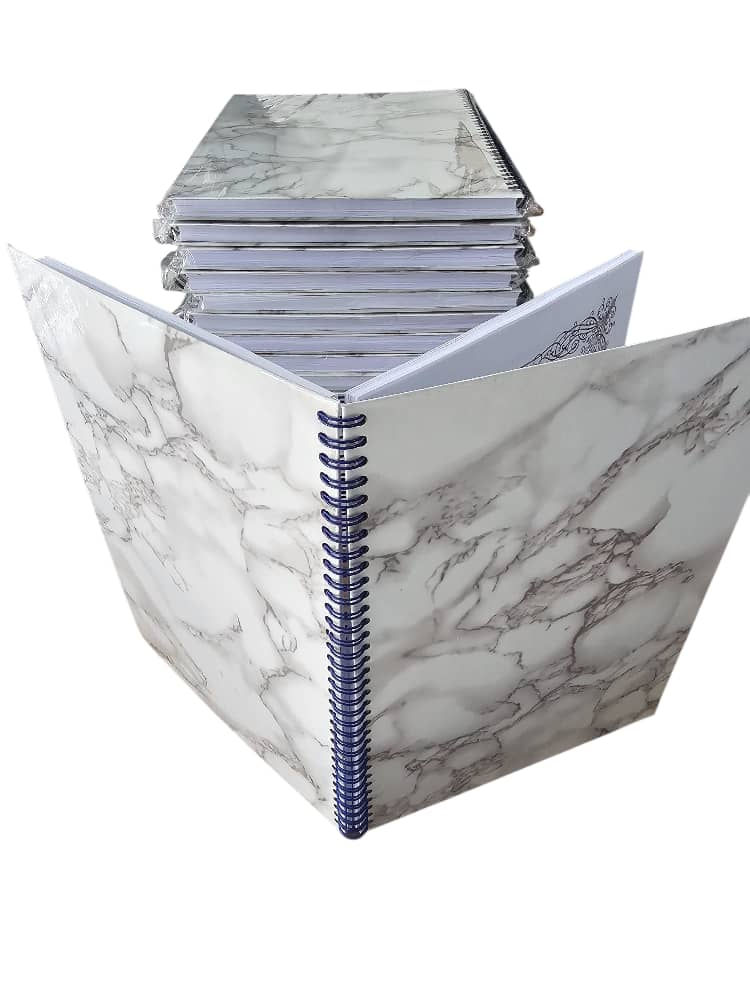 Thumbnail: 100 sheet A4 Hardcover Lined Notebook in White Marble with Gray Veins PVC