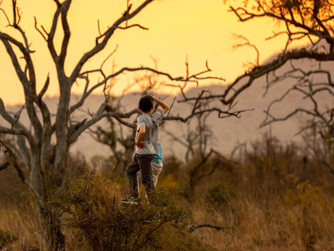 Special moments as guests' children enjoy the sunset on safari.