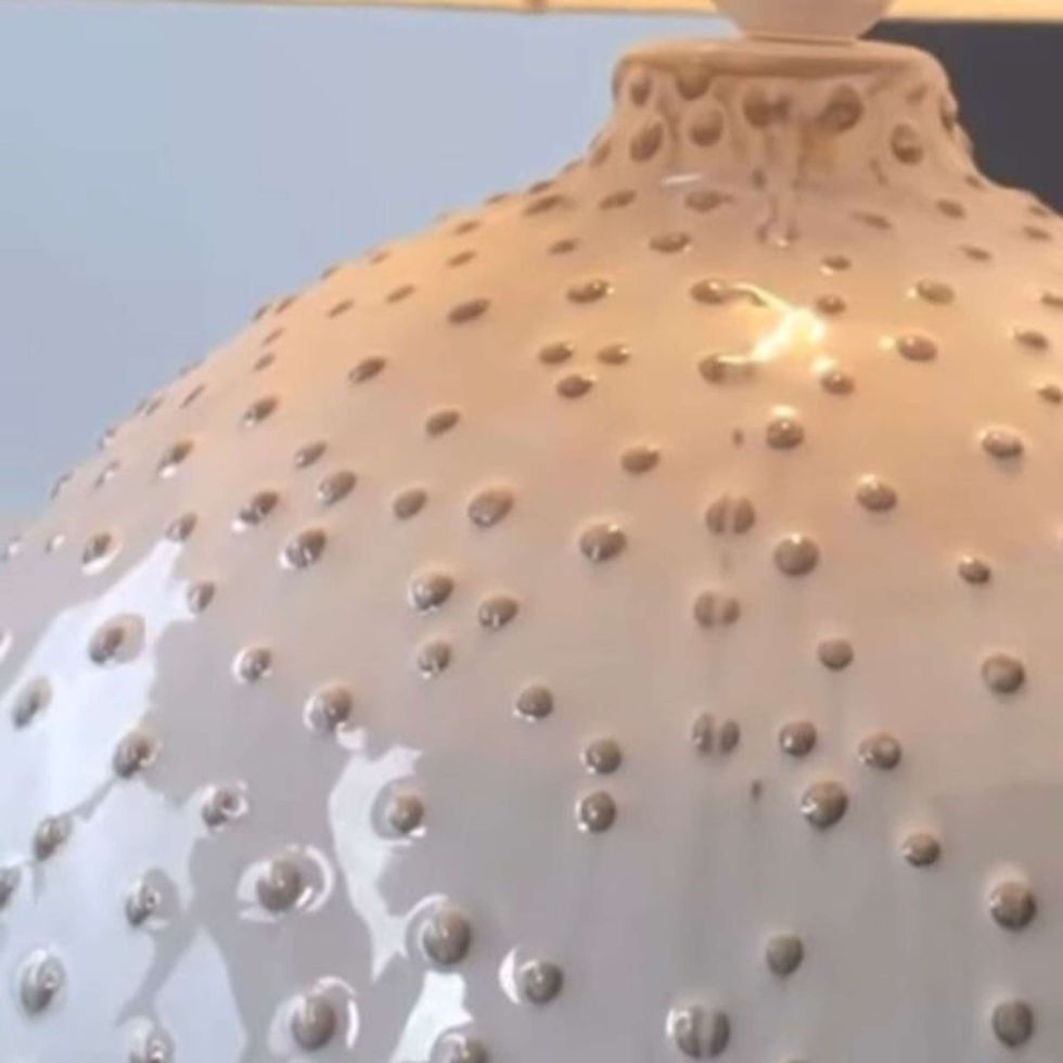 Thumbnail: Freckle Ceramic Ball Table Lamp with Linen Shade