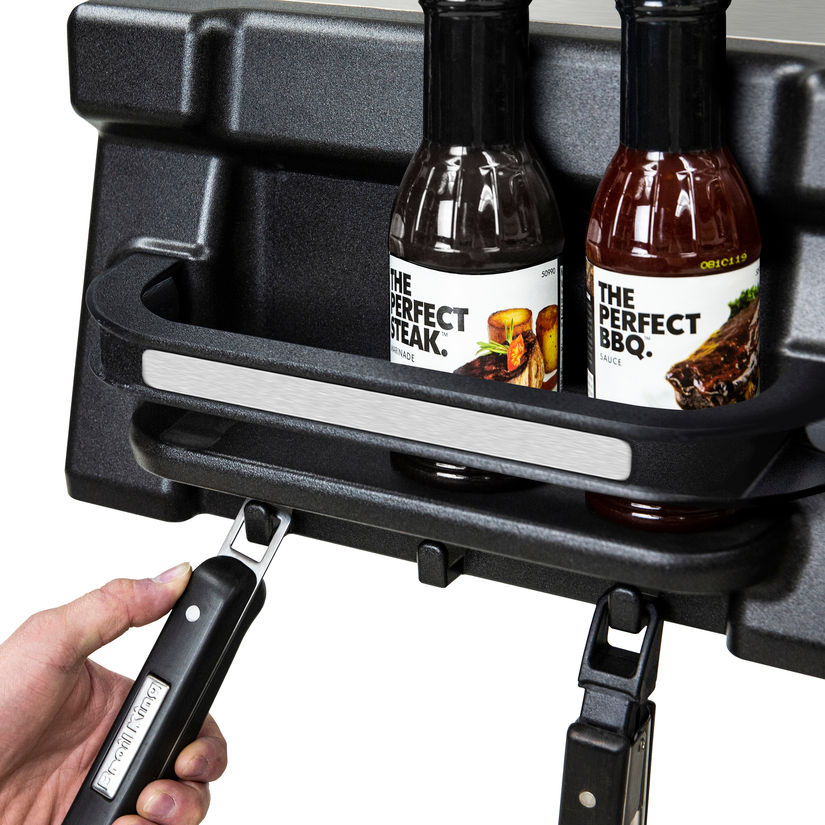 Thumbnail: Close-up of side shelf integrated condiment bins with tool hanging hooks