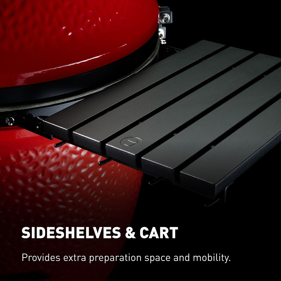Thumbnail: Detail of black folding side shelf mounted on red ceramic body