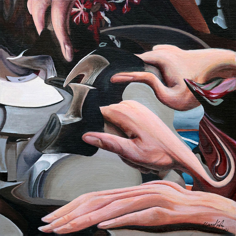 "SILEX Le corps d’ouvrage, Camille ", 2021. Acrylique, 20x20cm, COLLECTION des CARRÉS de 379 ©portraits SILEX d’artisan(e)s et d’artistes, photographies, peintures, sculptures, installations, art contemporain, de Corinne Costa Erard