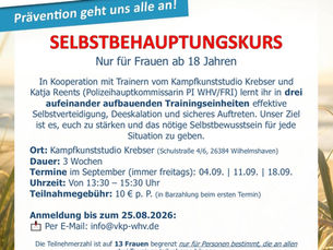 Selbstbehauptungskurs für Frauen ab 18 Jahren im September 2026