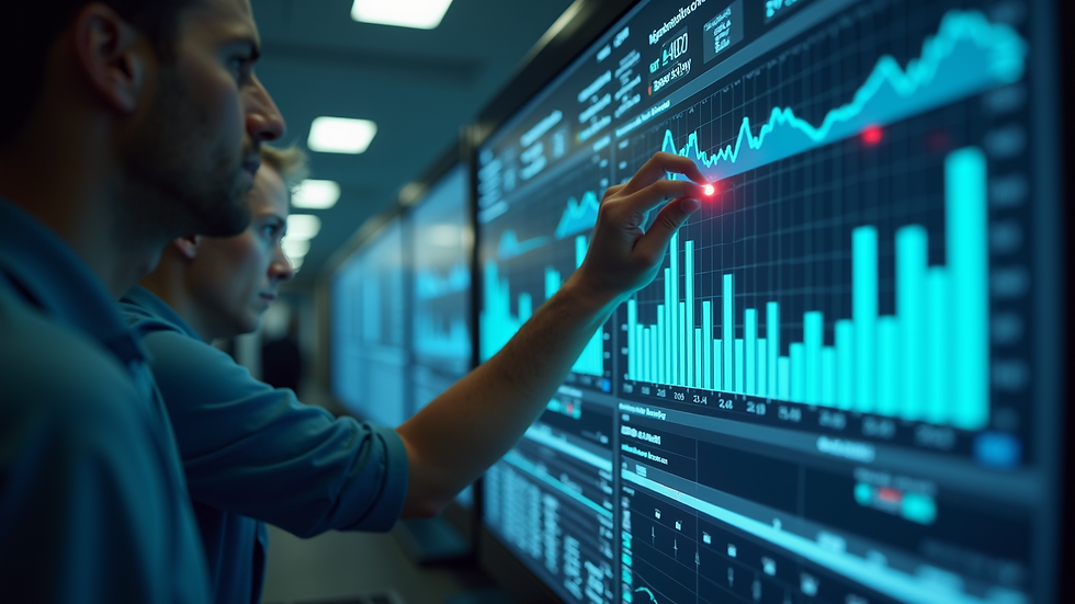 Close-up perspective of a person analyzing statistical data on an AI system