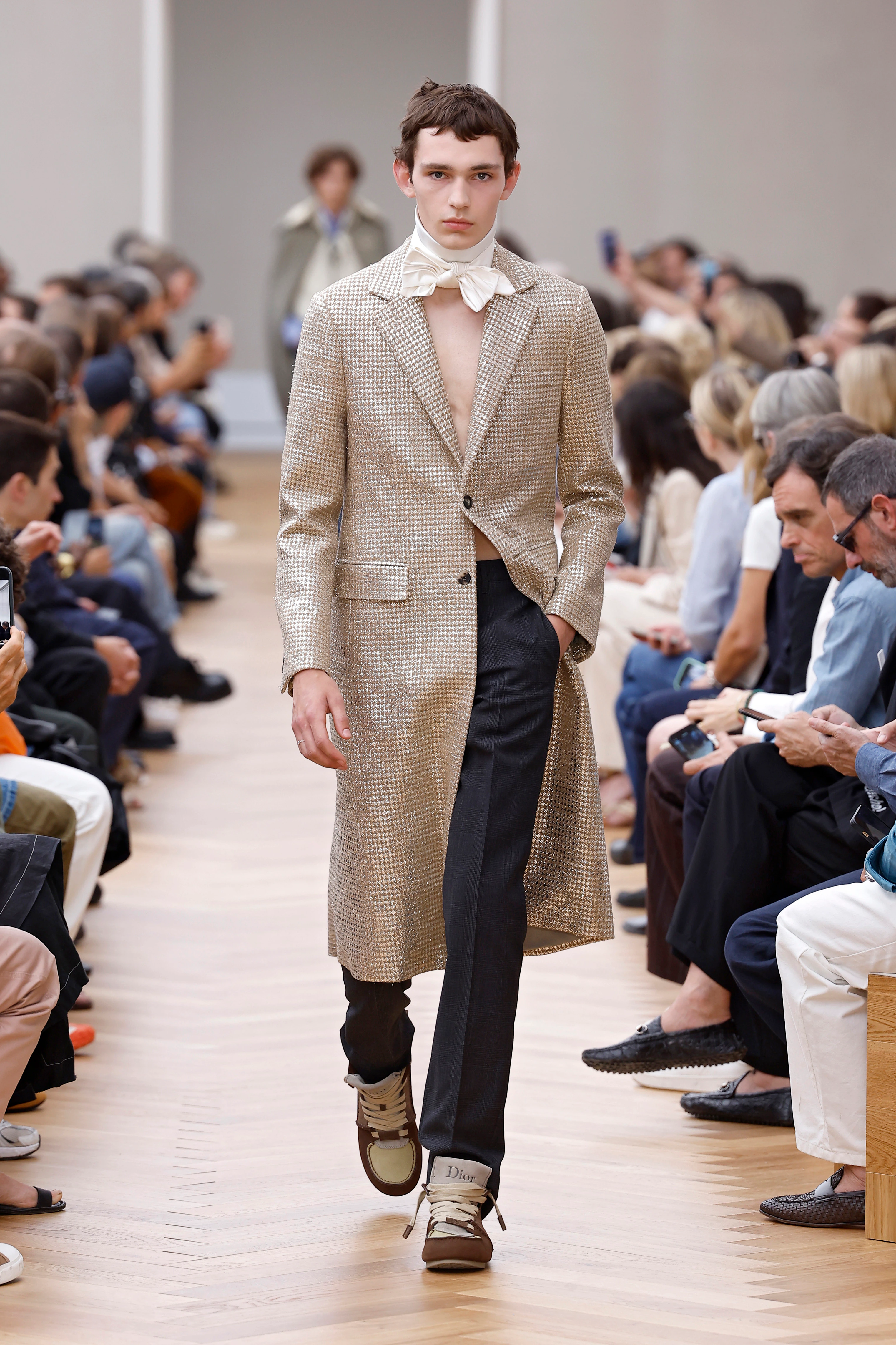 Dior mukaish embroidered overcoat Paris Fashion Week
