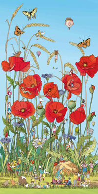 illustration, illustrator schweiz, konrad beck, design, editorial, wimmelbild, wandbild, healthcare design, paediatrie, mohn, sommer, blumen, grossformatig