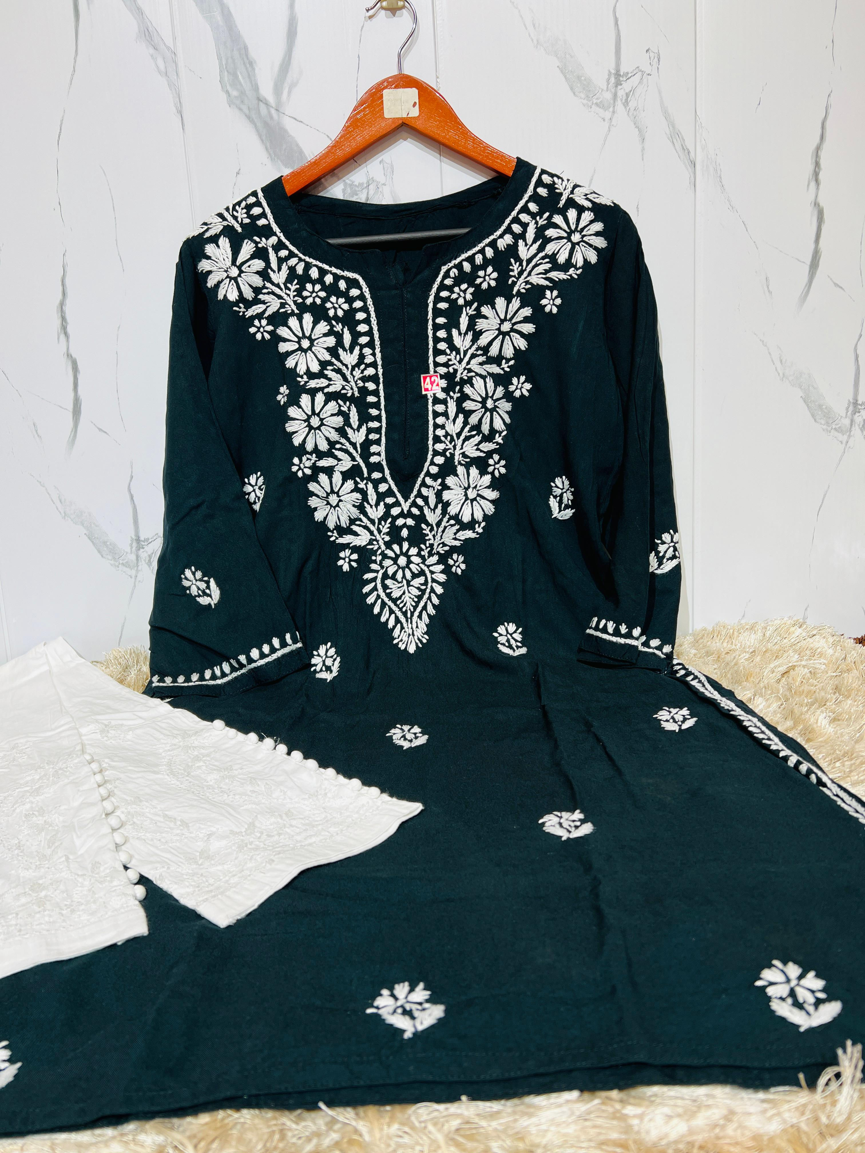 Coral Blue Chikankari Kurta with White Pant