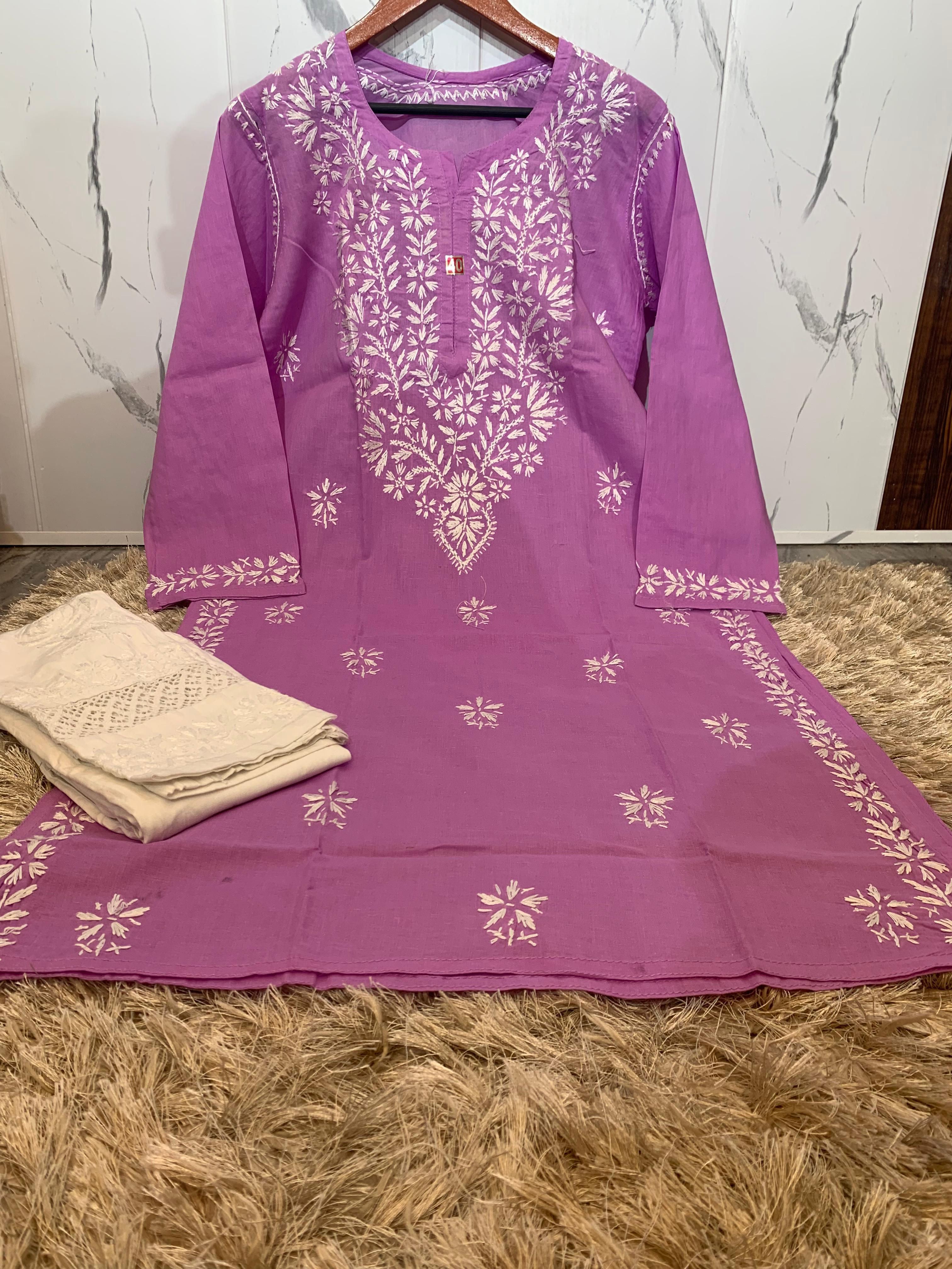 Light Purple Chikankari Kurta with White Pant
