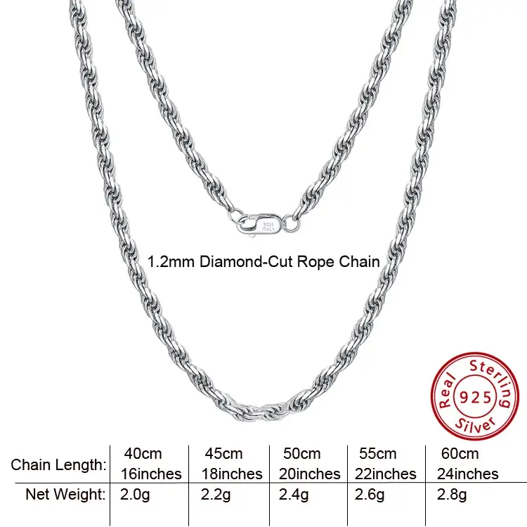 Thumbnail: 18K Gold Plated Twist Rope Chain 1.2mm 1.5mm 1.7mm 2.3mm 3.3mm 925 Sterling