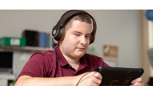 A student with headphones on