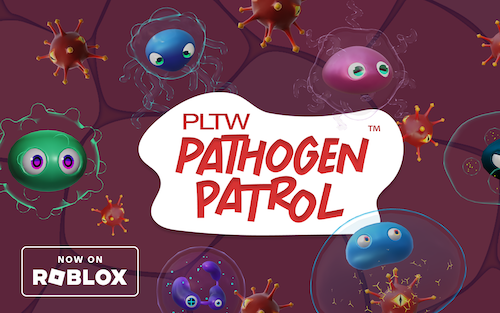 ▲ PLTWがRobloxとつくった『Pathogen Patrol』。米国1万2,200校のK-12 STEMカリキュラムにそのまま組み込まれる教材だ。