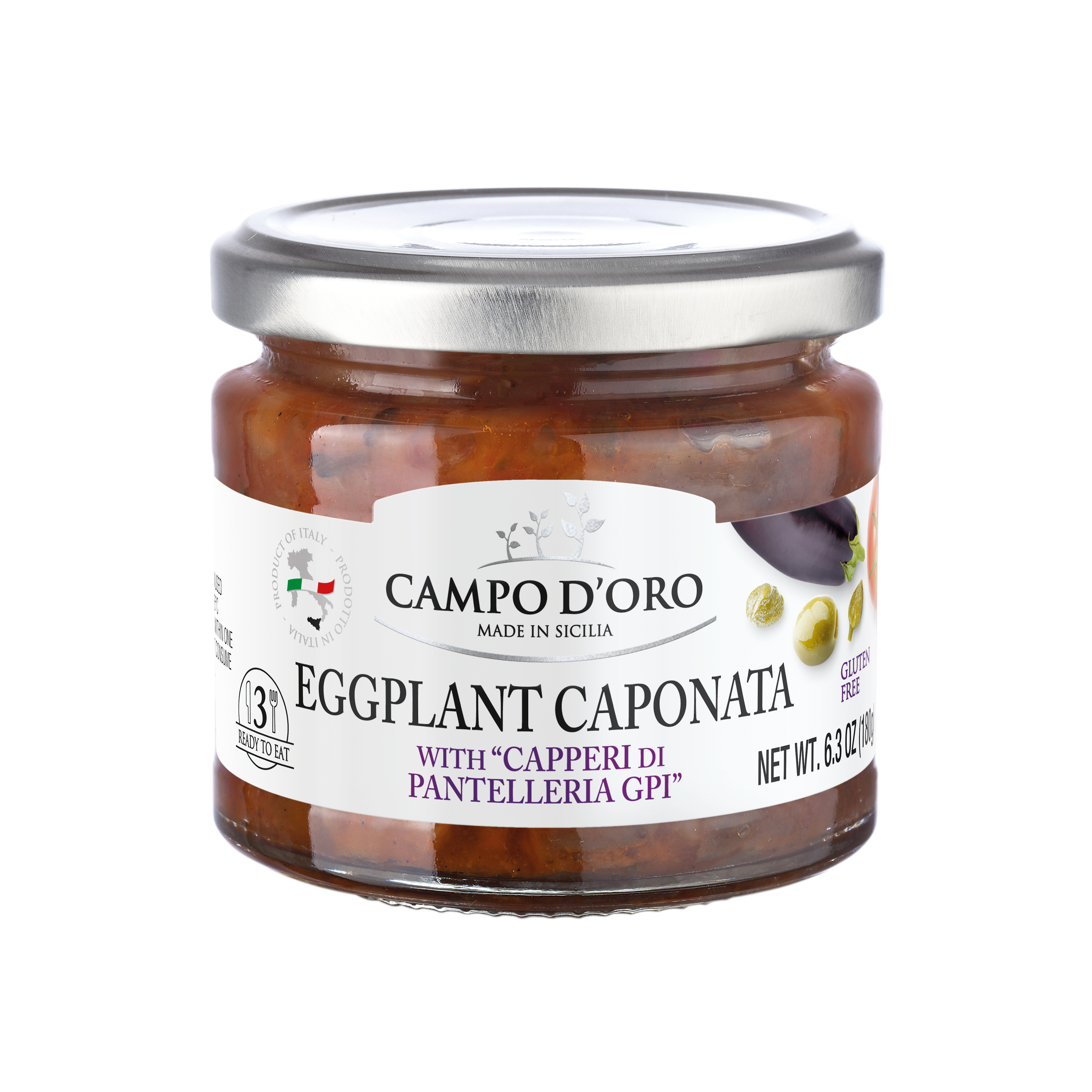 EGGPLANT CAPONATA APPETIZER WITH “CAPERS FROM PANTELLERIA PGI” SICILY