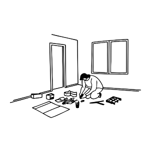 grafische Darstellung eines Handwerkers beim Anbringen einer Bodenbeschichtung