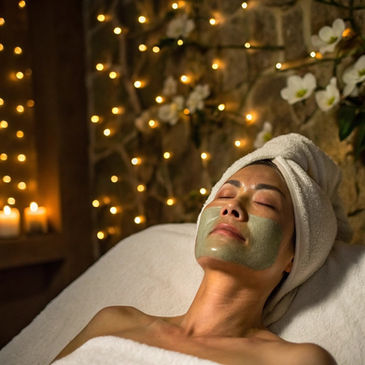 Woman with green face mask relaxing during a spa treatment
