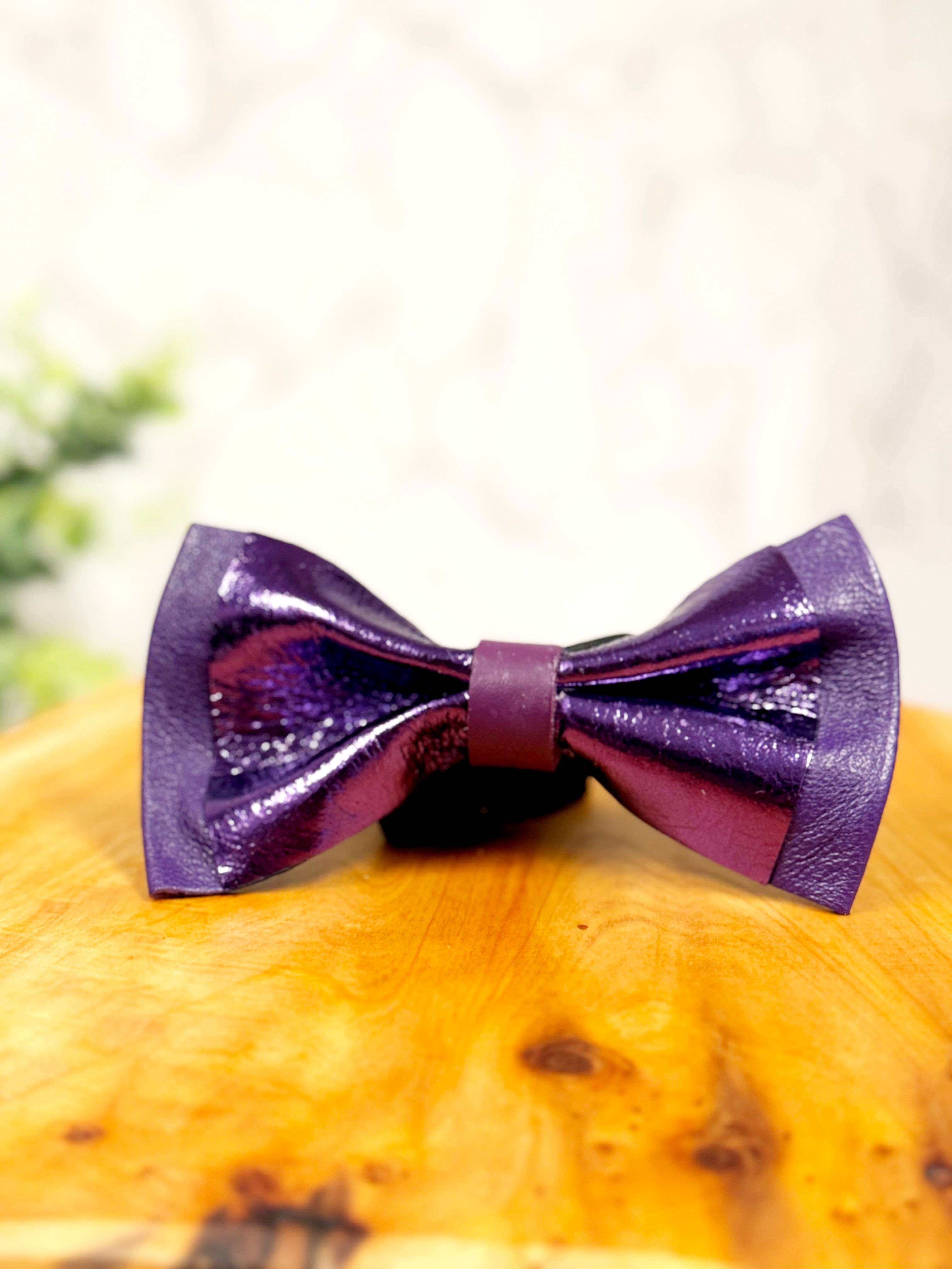 Purple Leather Bow Tie