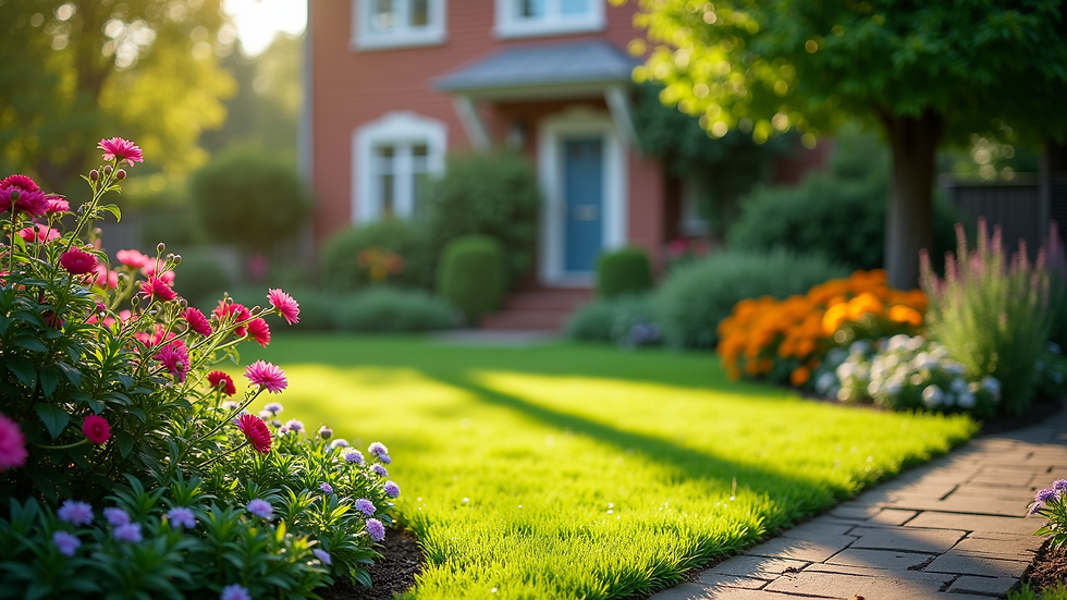 High angle view of well-maintained garden with vibrant colors