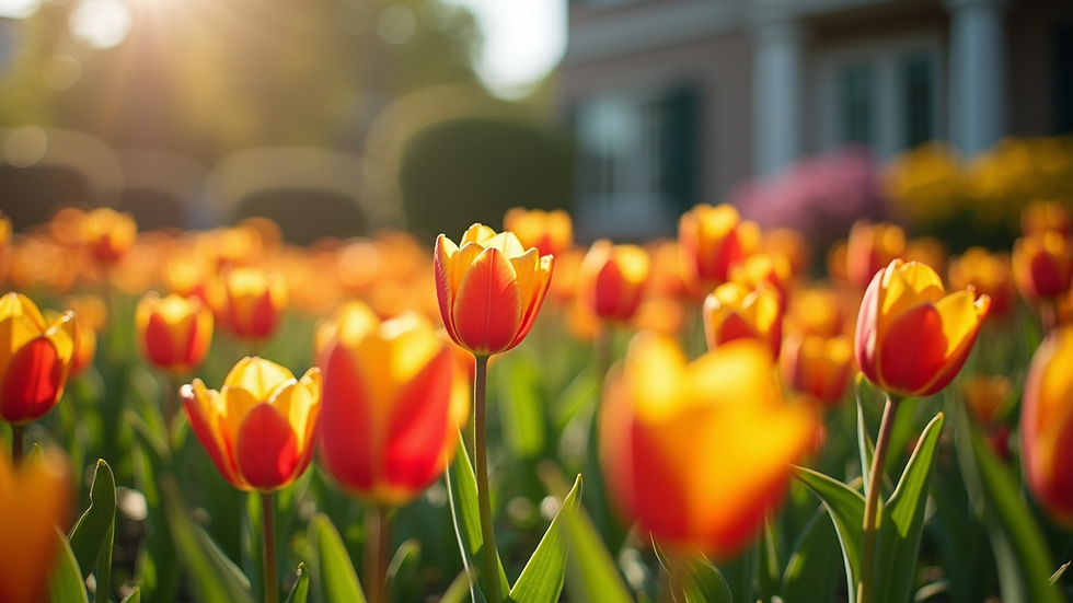 Close-up view of vibrant new flowers in a neatly arranged flowerbed