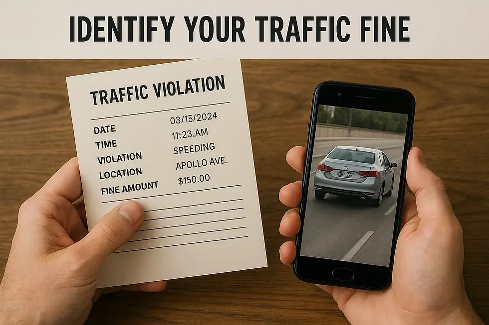 Person holding traffic violation and smartphone, Identify your traffic fine paying fines.