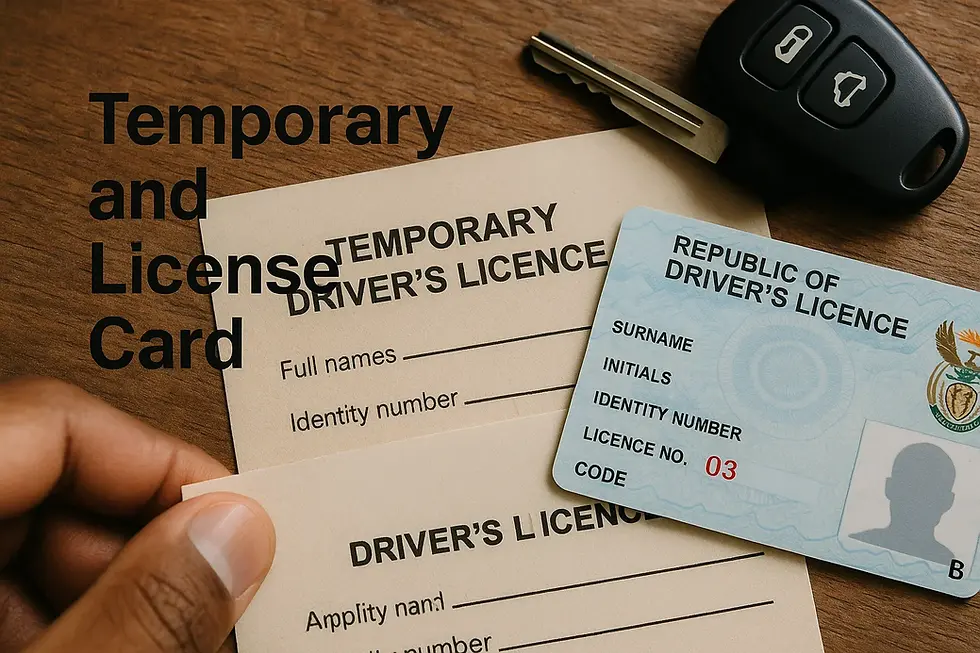 Temporary and License Card with Driver's License; Acquiring Driver's License.