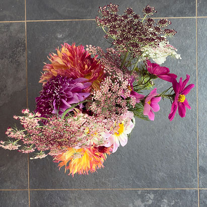 Bucket of seasonal flowers and foliage in Devon for DIY wedding and events