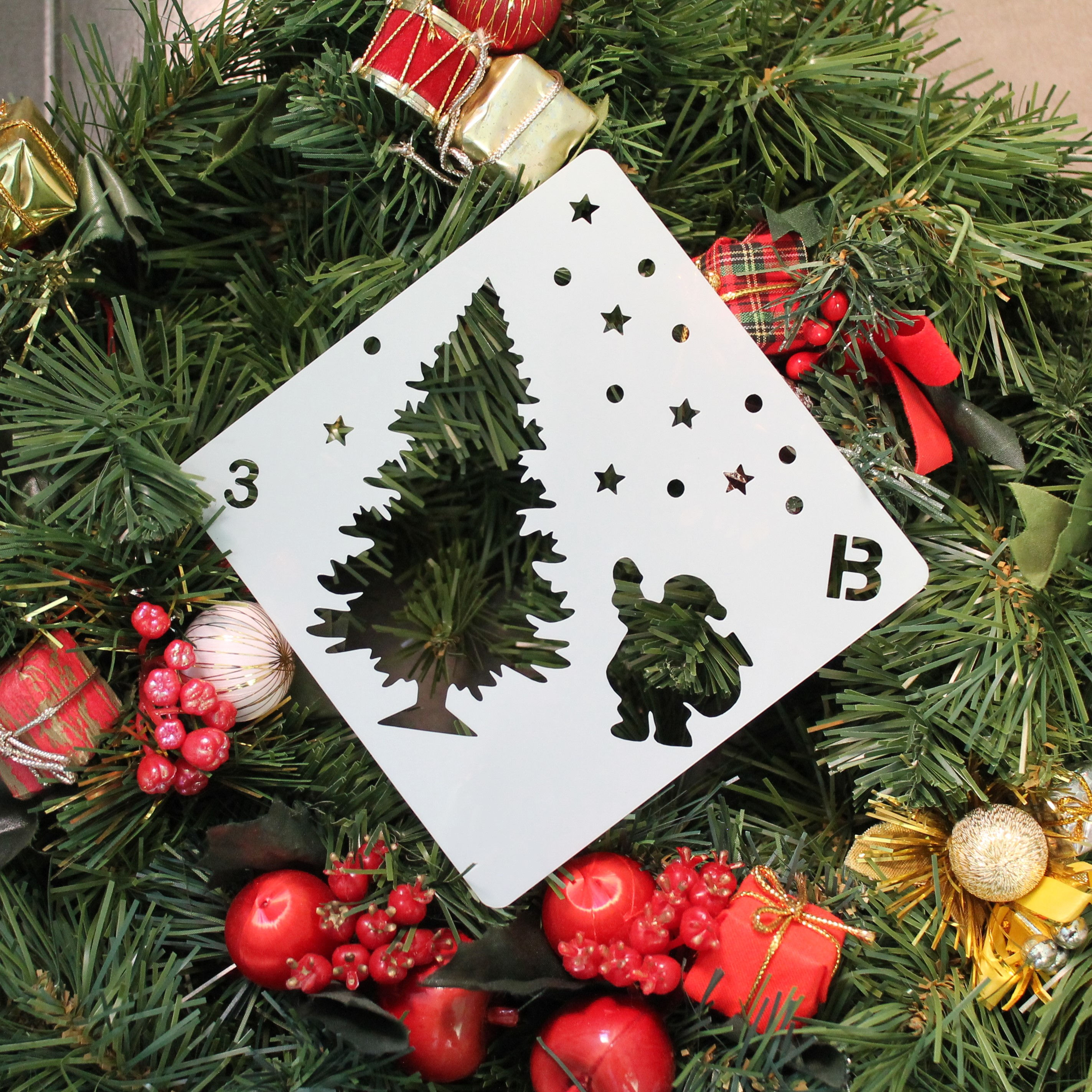 Pine Fir Christmas Tree and Santa Plastic Stencil