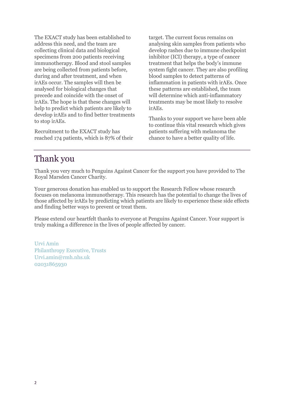 The Royal Marsden EXACT study update November 2025