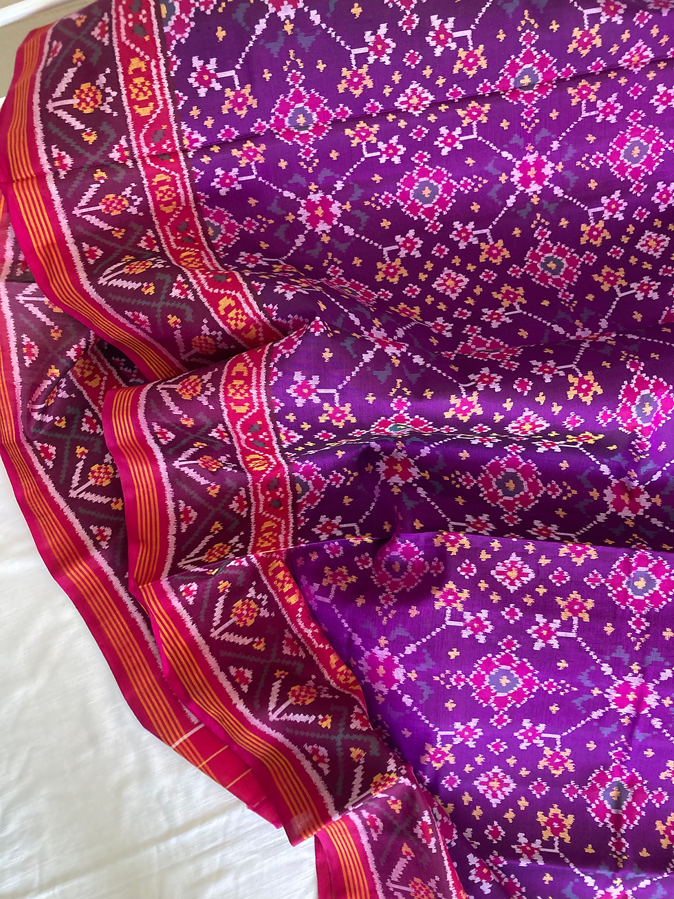 Red & Blue Navaratan Single Ikat Patola Saree main image 0