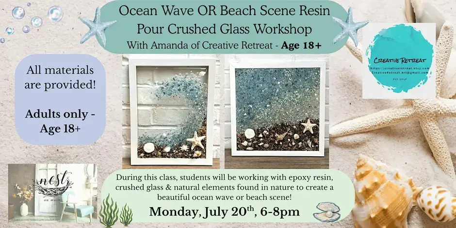 Ocean Wave-or-Beach Scene Resin Pour Crushed Glass Workshop