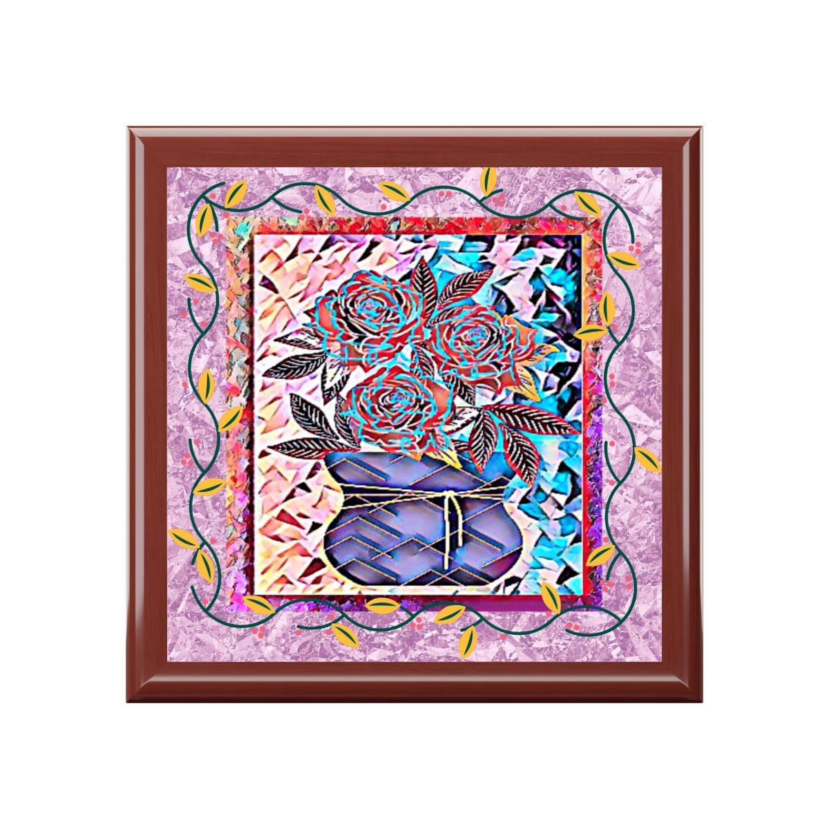 Stained Glass Roses Jewelry Box