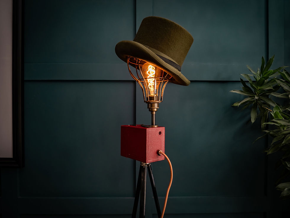 Thumbnail: Vintage 1930s Camera Steampunk Floor Lamp with Top Hat & Goggles