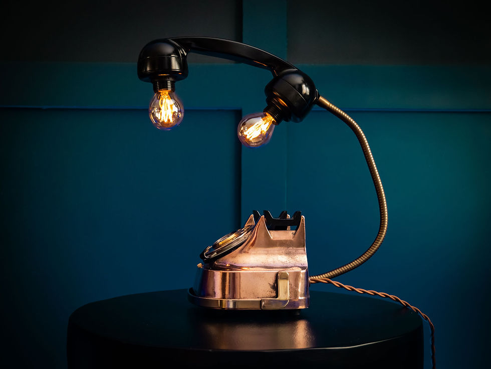Thumbnail: Vintage Copper Belgium Rotary Telephone Upcycled Table Lamp