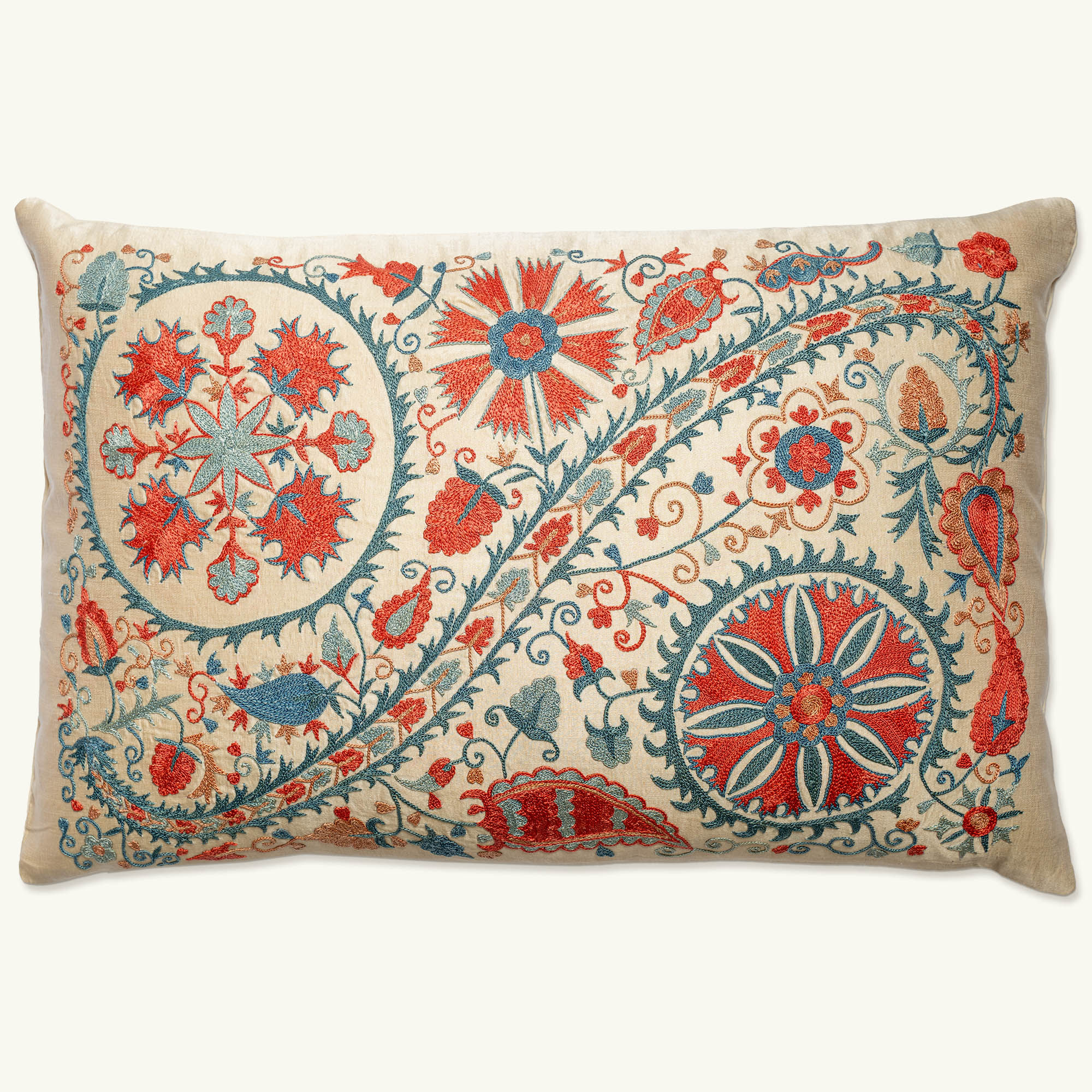 Rectangular silk hand embroidered suzani cushion