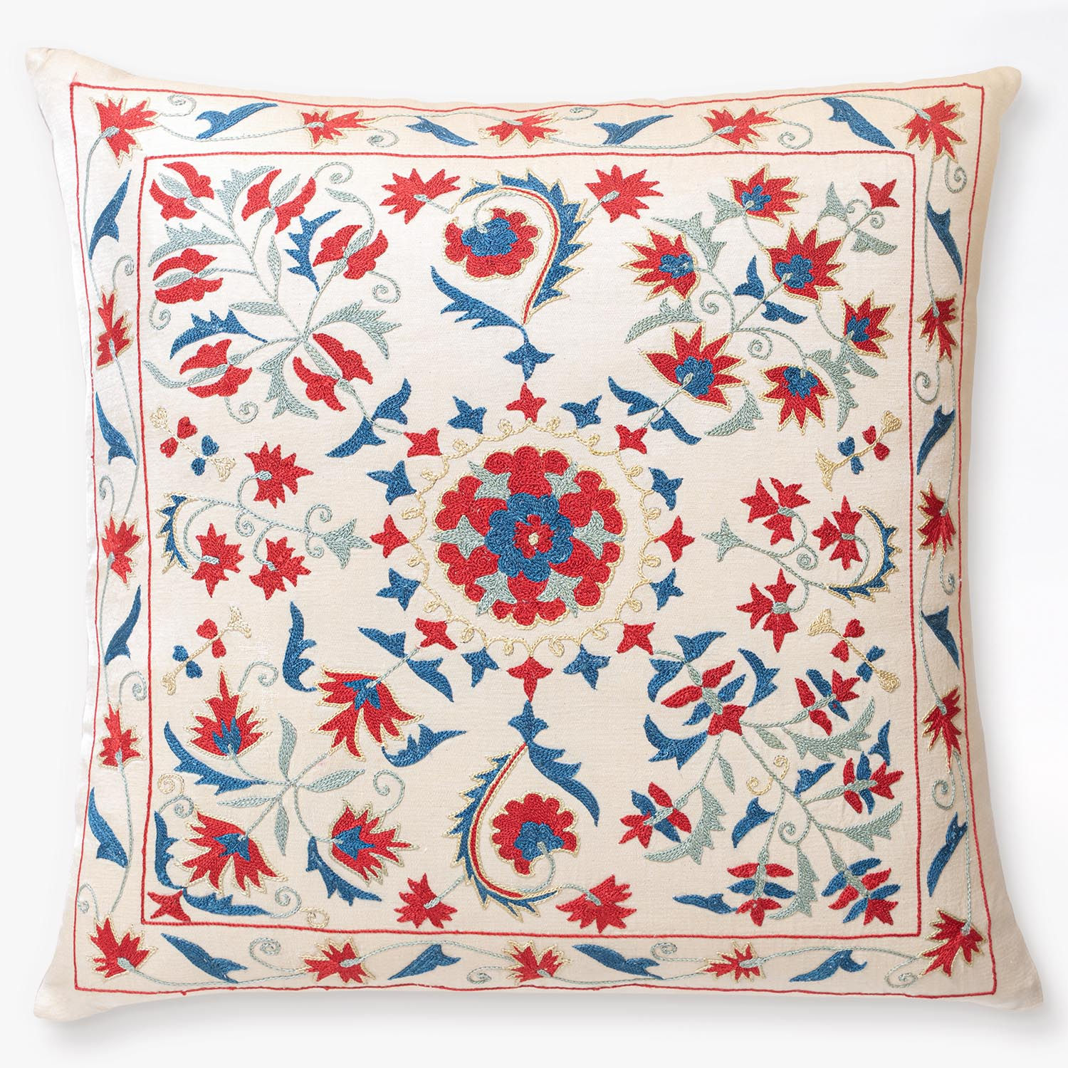 Silk hand embroidered suzani cushion