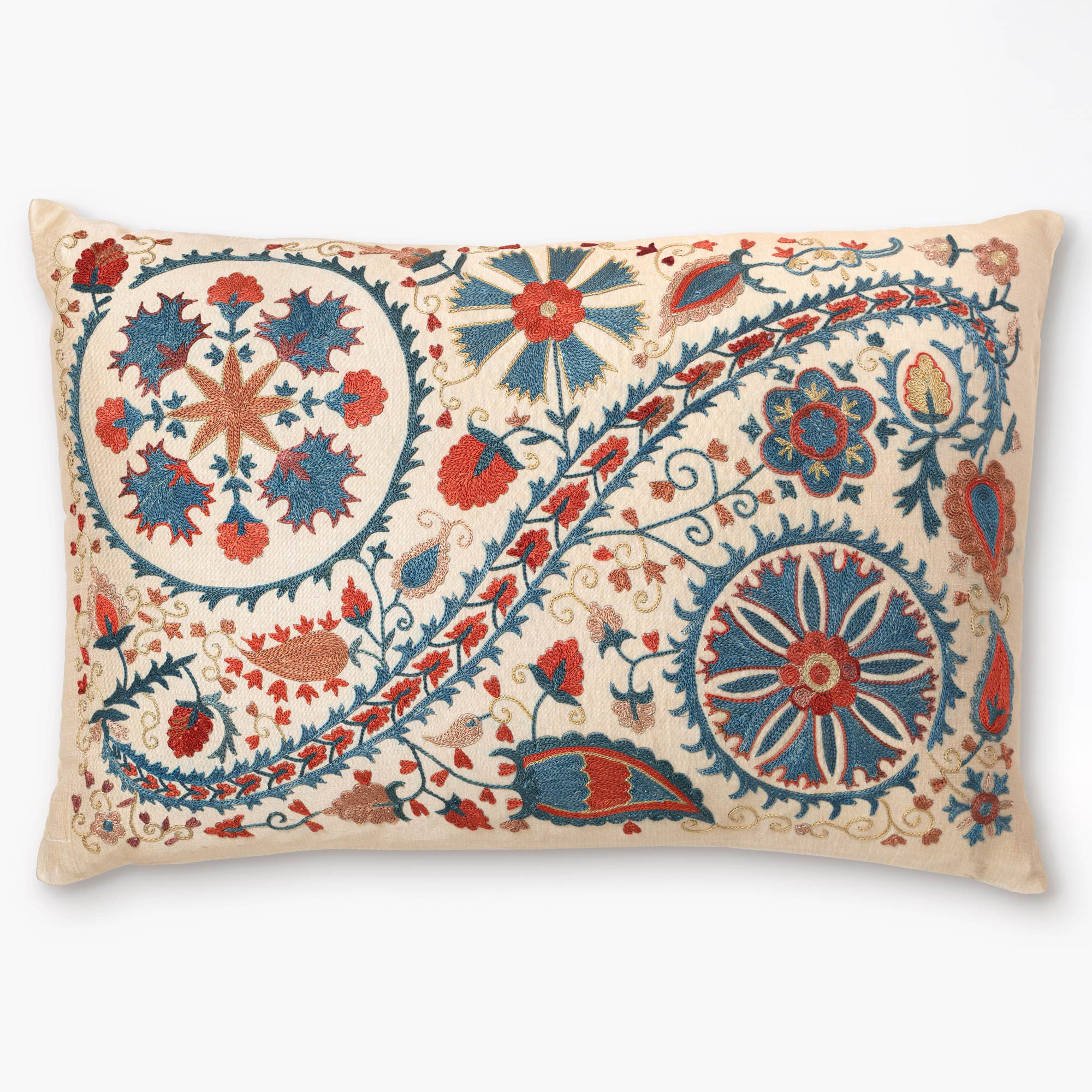 (A19) Rectangular silk hand embroidered suzani cushion