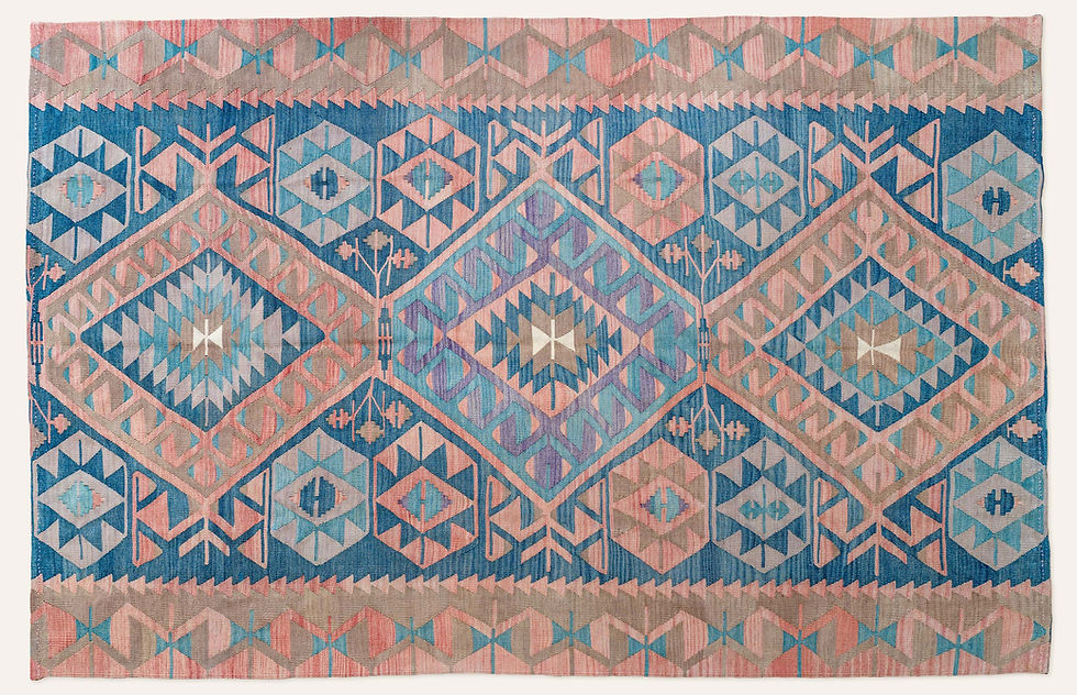 Thumbnail: Hand woven approximately 60 year olwool striped Anatolian kilim from Esme region