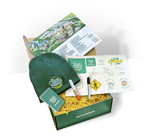 on-boarding employee gift box with branded merchandise and goodies. branded swag