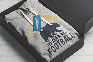 photo of custom made hoodie in custom packaging