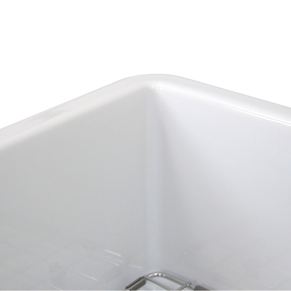 Thumbnail: Highpoint Collection close up  corner 21 Inch Double Bowl Fireclay Sink White - 23.5" x 18"