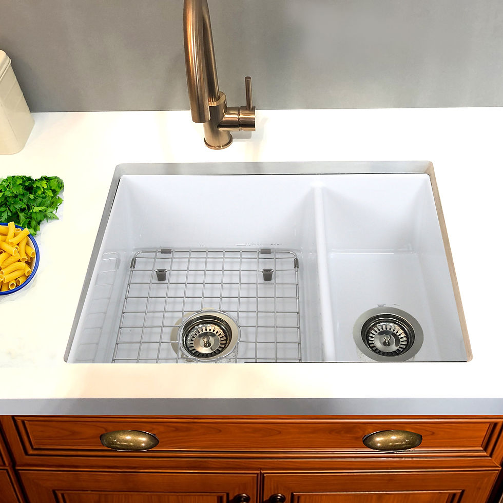 Installed Highpoint Collection 21 Inch Double Bowl Fireclay Sink White - 23.5" x 18"