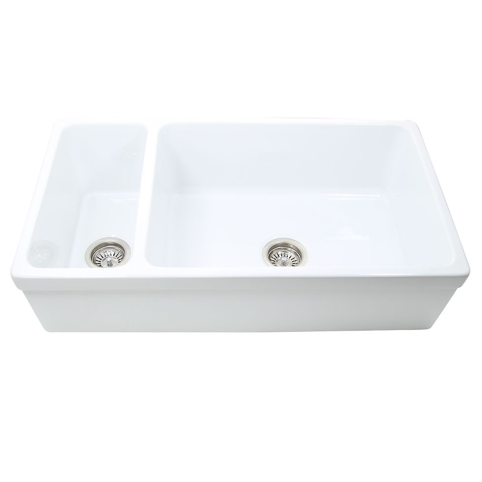 Thumbnail: 35.5 double bowl white sink with 90/10 ratio shown at an angle