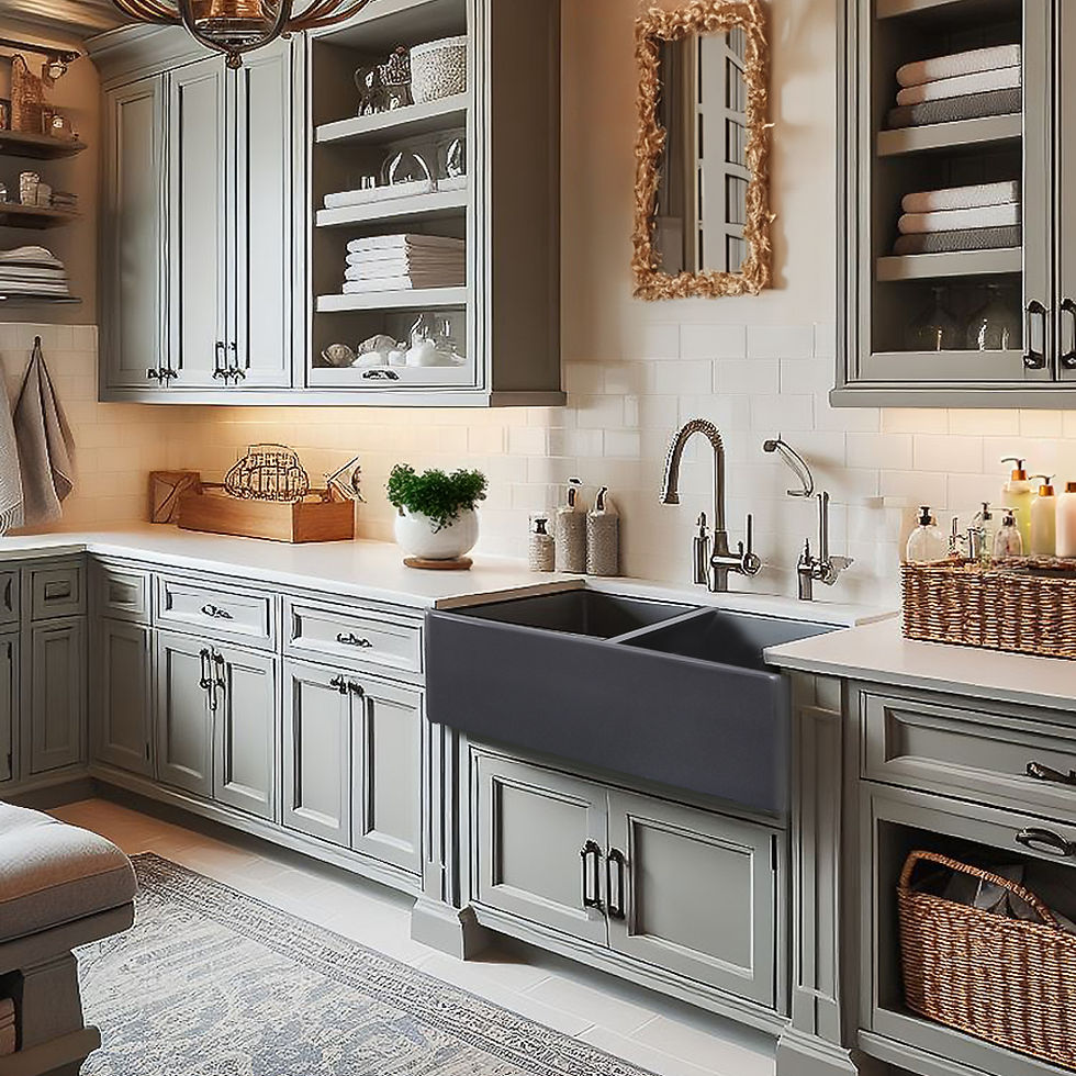 Thumbnail: 33.25-inch Double Bowl Fireclay Farmhouse Kitchen Sink Smoke Gray