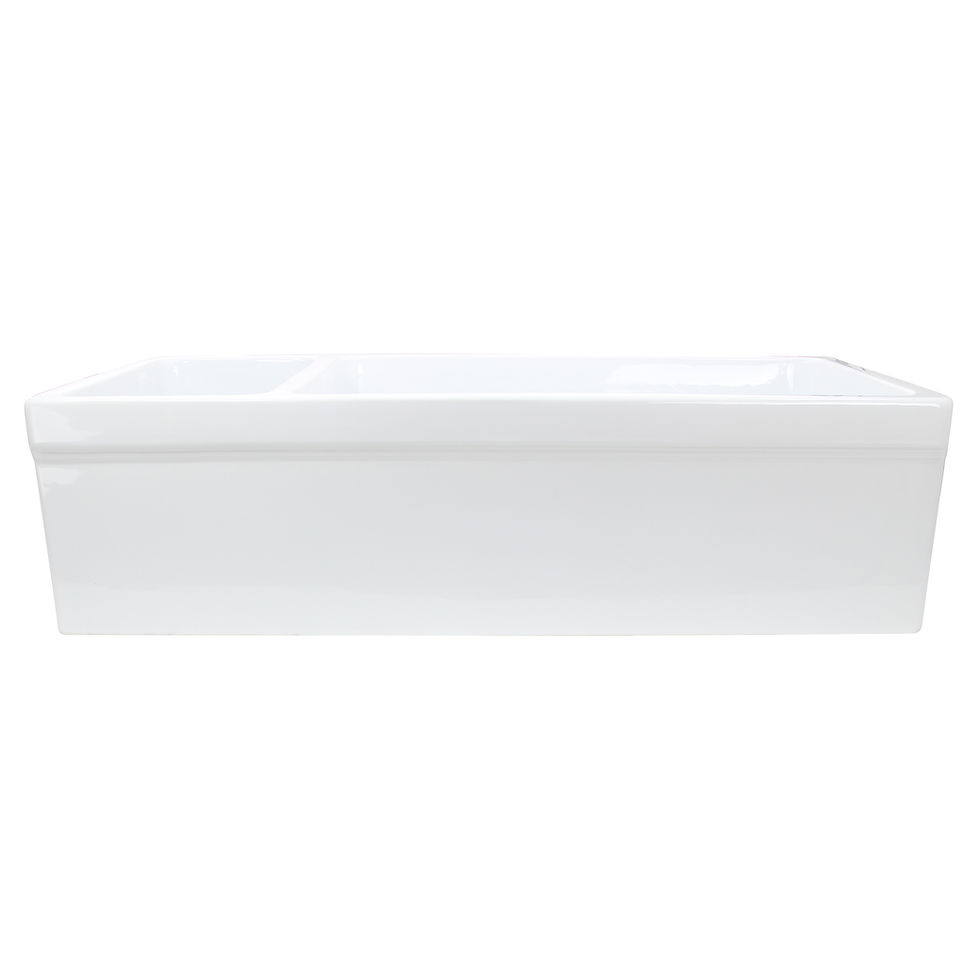Thumbnail: 35.5 double bowl white sink with 90/10 ratio front angle featuring decorative apron front