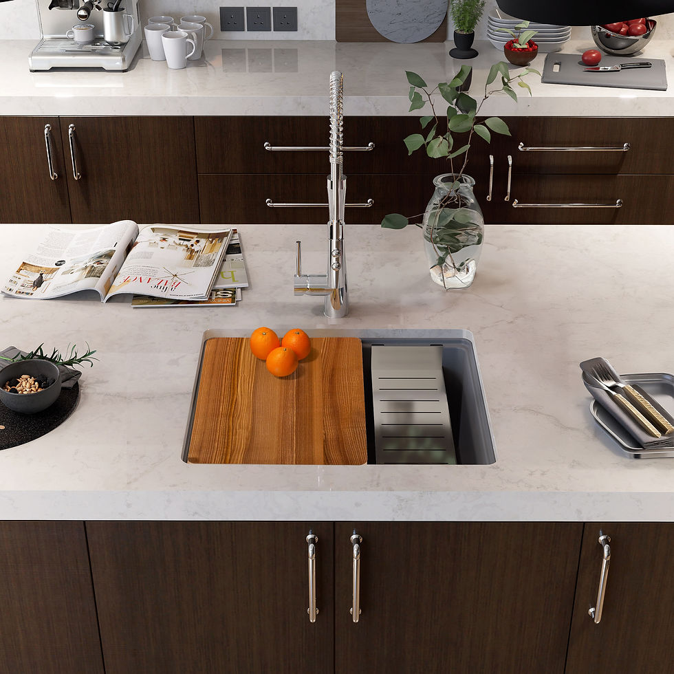 Thumbnail: 22-inch Side Drain Workstation Granite Composite Dualmount Sink